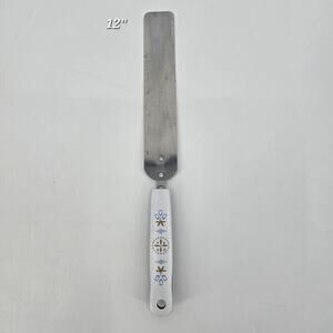 Vintage EKCO Flint Offset Icing Spatula Dutch Blue Tulip Handle Stainless USA